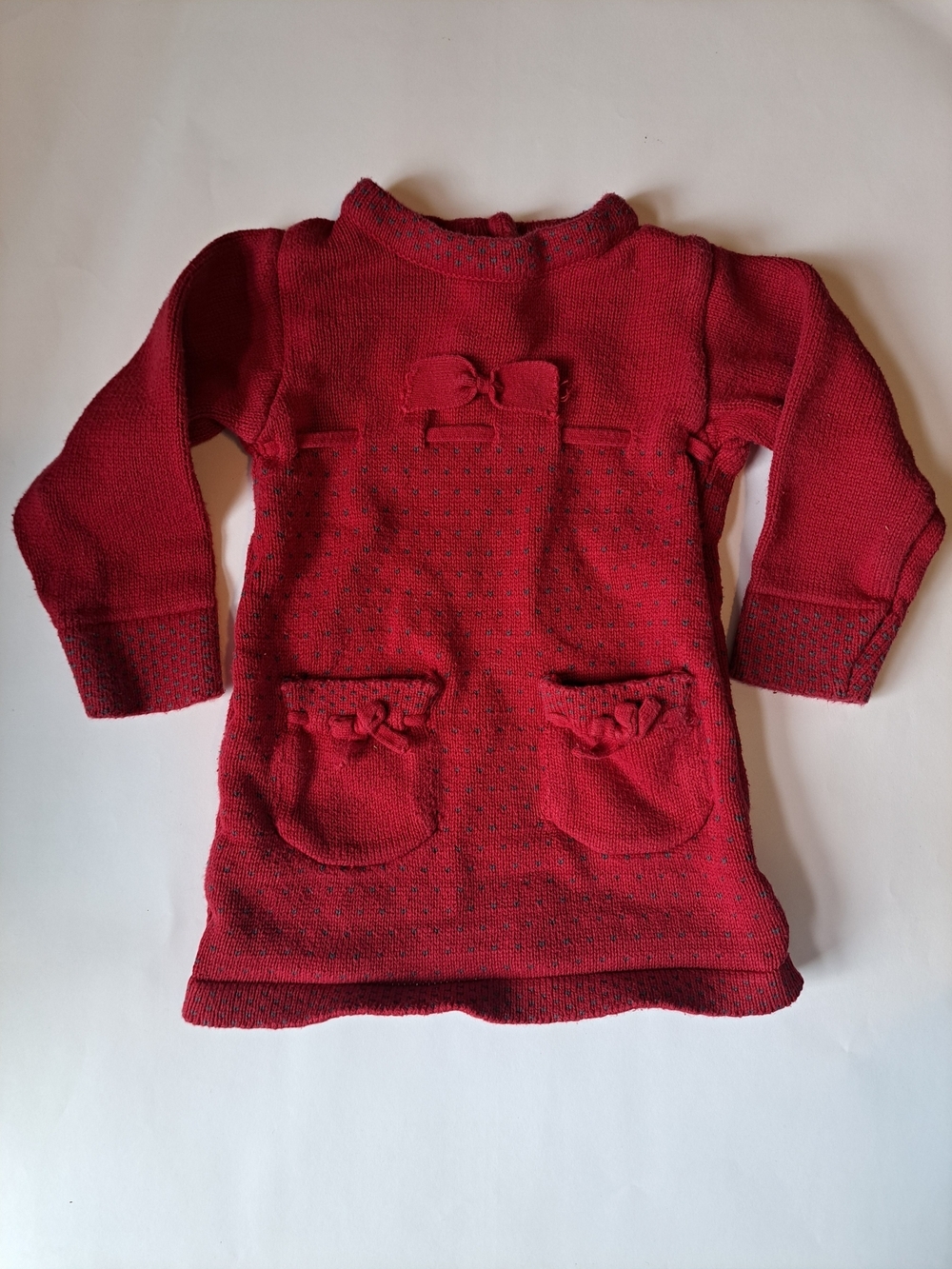 3/35$ Les Deux Capitaines Red Knit Bow Pocket Dress - Baby Dress Christmas 12 M
